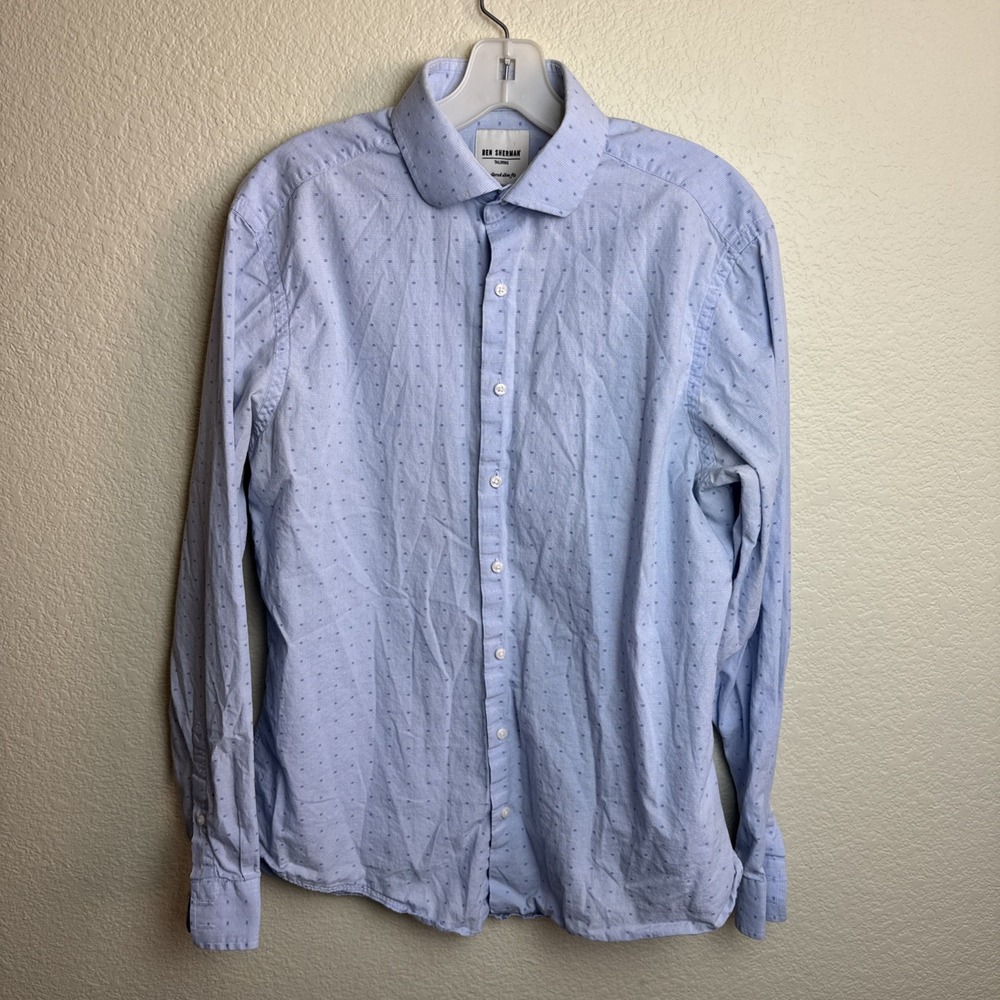 Ben Sherman Mens 16.5 34 35 Dress Shirt Long‎ Sleeve Blue Textured Button Up L